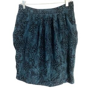 Pyrus London Anthropologie silk skirt women M blue black abstract lined pockets